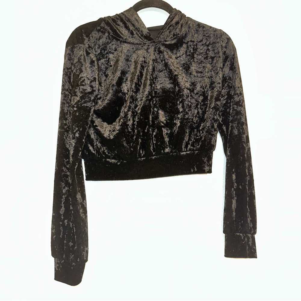 Active USA Black Velvet Cropped Hoodie